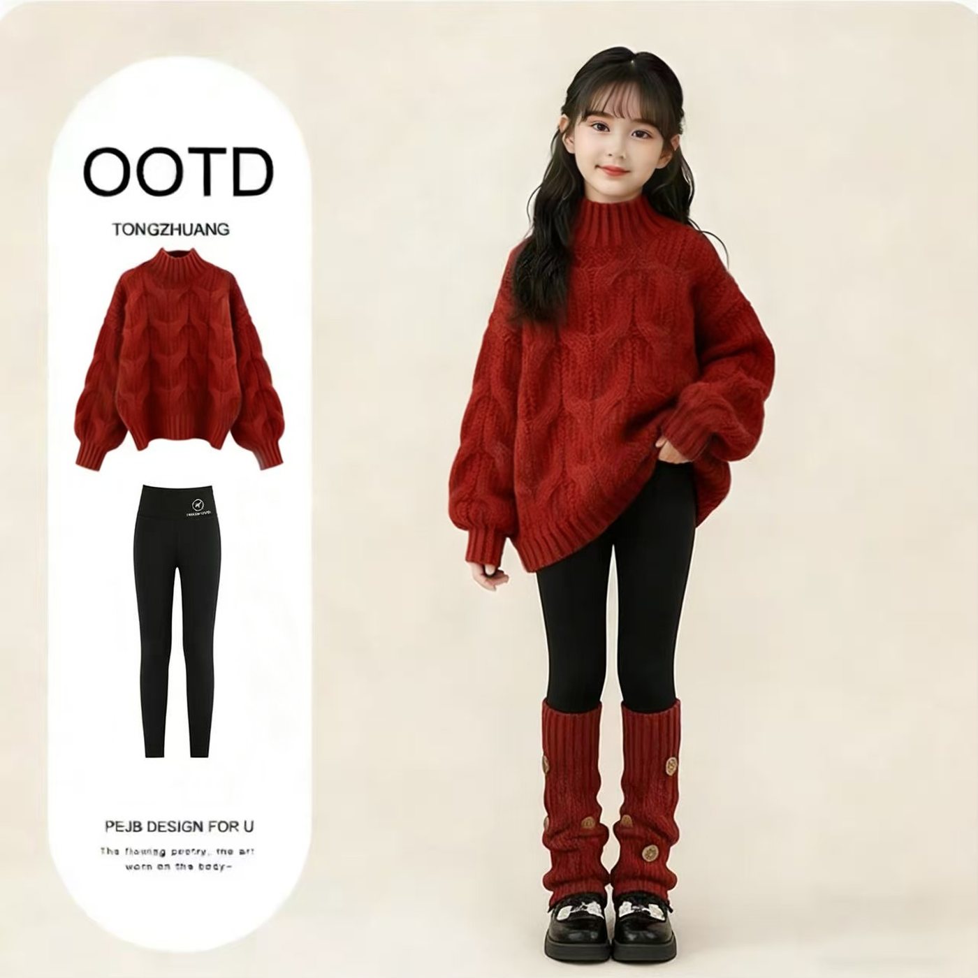 Повседневный свободный свитер в корейском стиле для девочек, осенне-зимний новый стиль для больших мальчиков и девочек, ленивые трикотажные брюки-акула, костюм-двойка