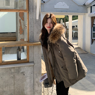 Workwear Style Parka down Jacket for Women 2025 Winter New Korean Version Thickened Warm Large Fur Collar Atmospheric Coat