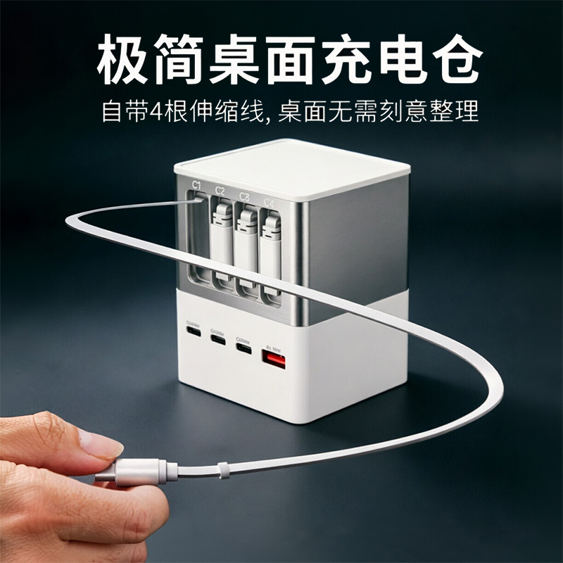 Retractable Cable Charging Head Gallium Nitride Mobile Phone Charger Desktop Charging Station Fast Charging International Universal 140W Portable Plug Suitable for Apple iPhone 17 Pro Max iPad Huawei Android Phones