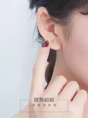 2021 New Tide summer sterling silver butterfly earrings female temperament earrings small casual wind raising ear holes hypoallergenic