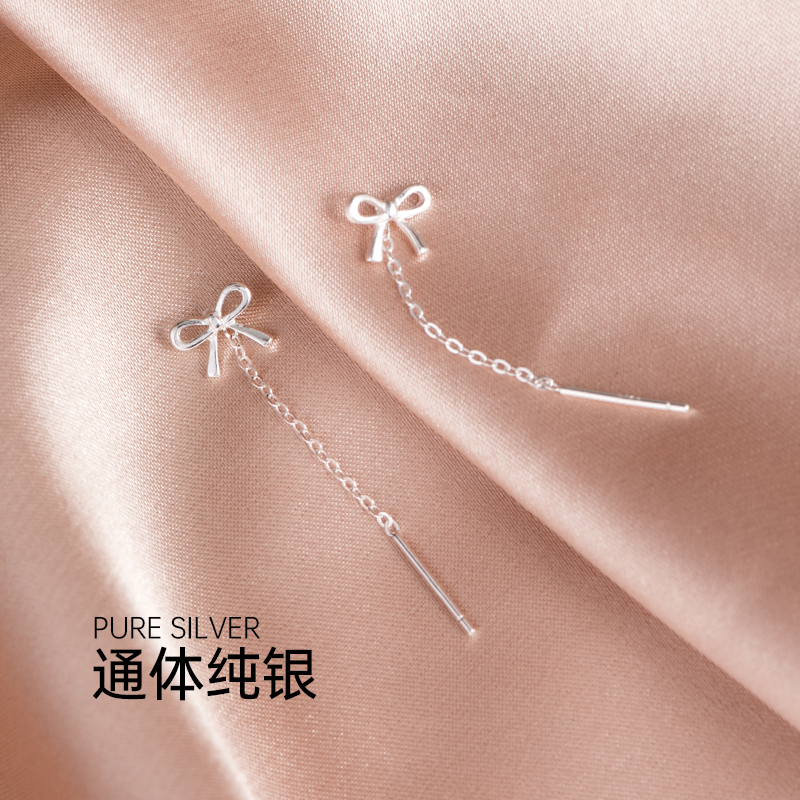 S925 sterling silver bow earrings tassel short temperament earrings earrings suitable for summer 2022 new trend
