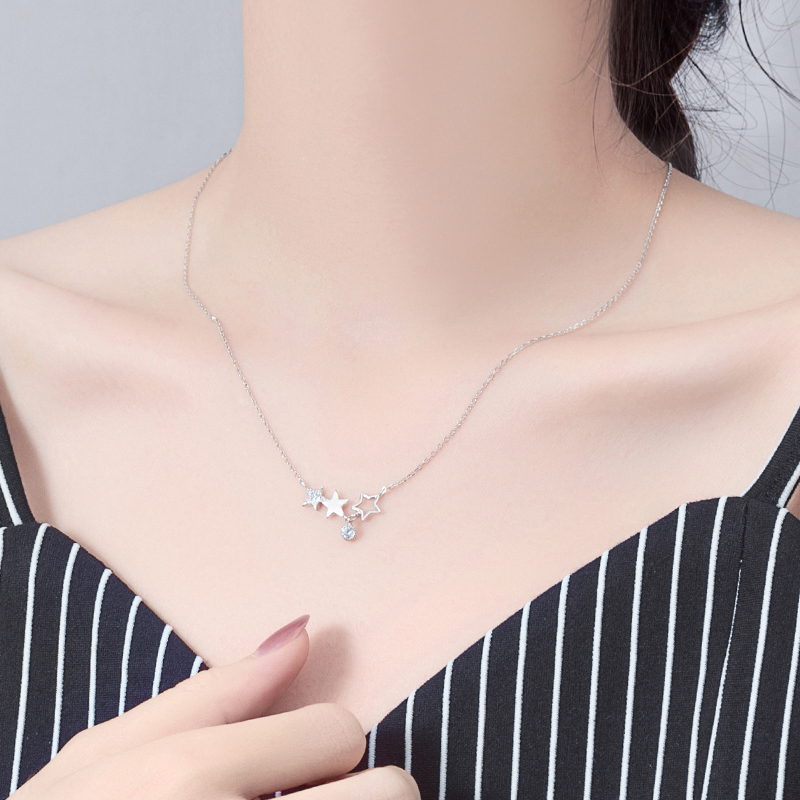 Star pendant 925 pure silver necklace female in Pentagon cold wind minimally fresh student network red kkkkull chain