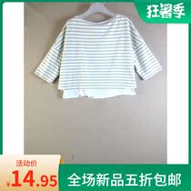  Foreign trade original single 2020 new autumn clothes loose and thin solid color striped long-sleeved student cotton T-shirt fake two pieces