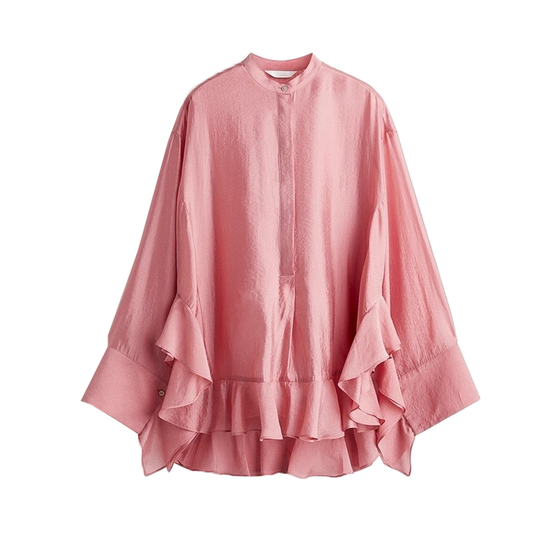 Autumn New Women's Clothing Sweet Style Loose Round Neck Batwing Long Sleeve Ruffle Shirt Top 1301442