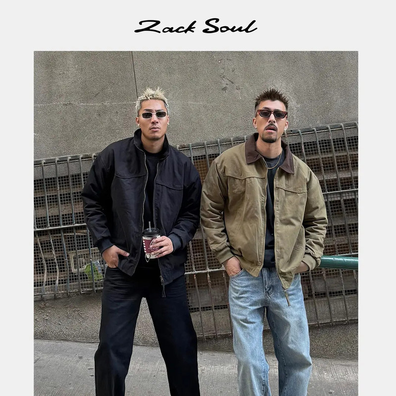 Principal Zack Zacksoul Retro Cotton Detroit Lapel Jacket Cotton-Padded Color-Blocked Workwear Thickened Coat