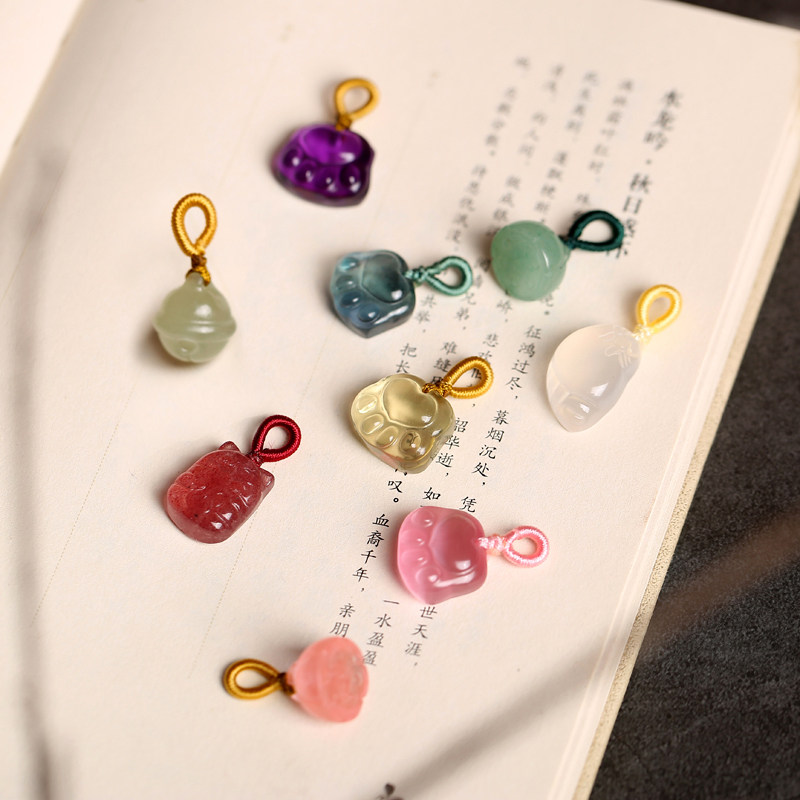 Crystal And Fields Jade Emerald Green Buckle Ruyi Lotus Fluffy Gourd Pendant cat bell Bell Pendant Pendant Bracelet match