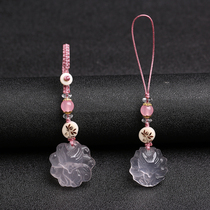 Natural pink crystal fox mobile phone chain pendant Nine-Tailed Fox car keychain pendant