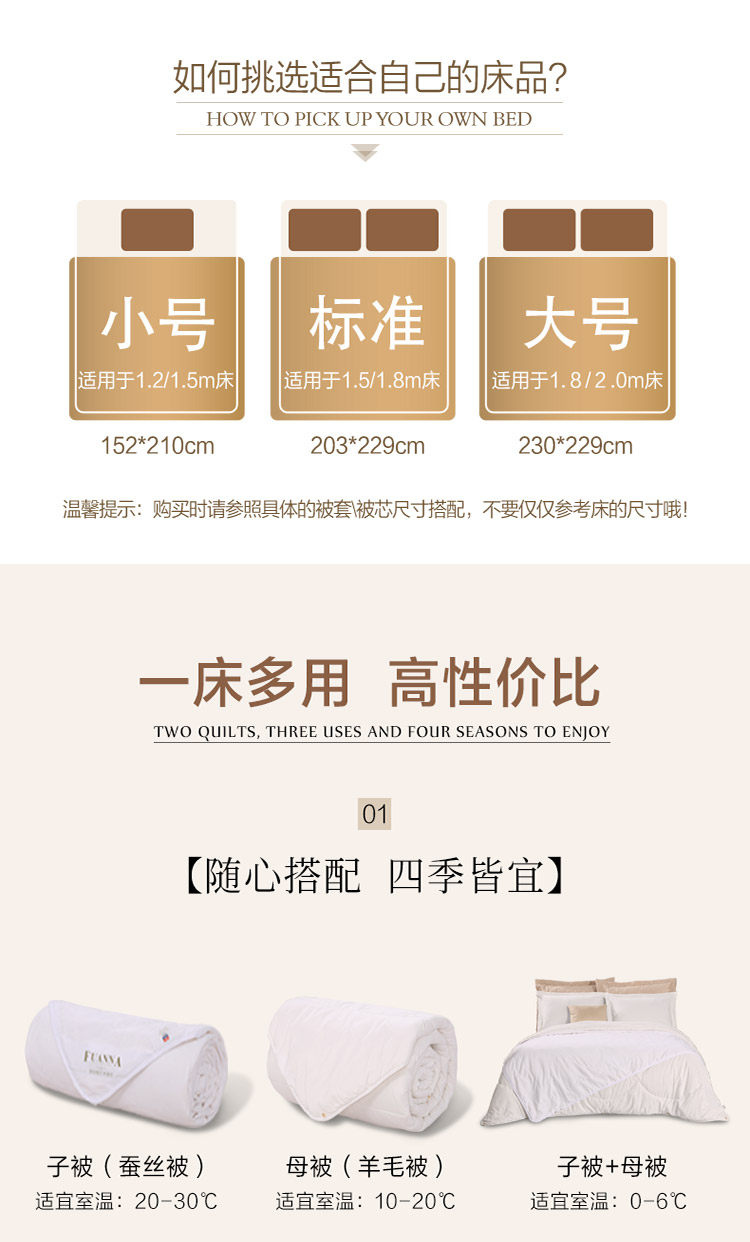富安娜 蚕丝+羊毛 二合一子母被 四季通用 图2
