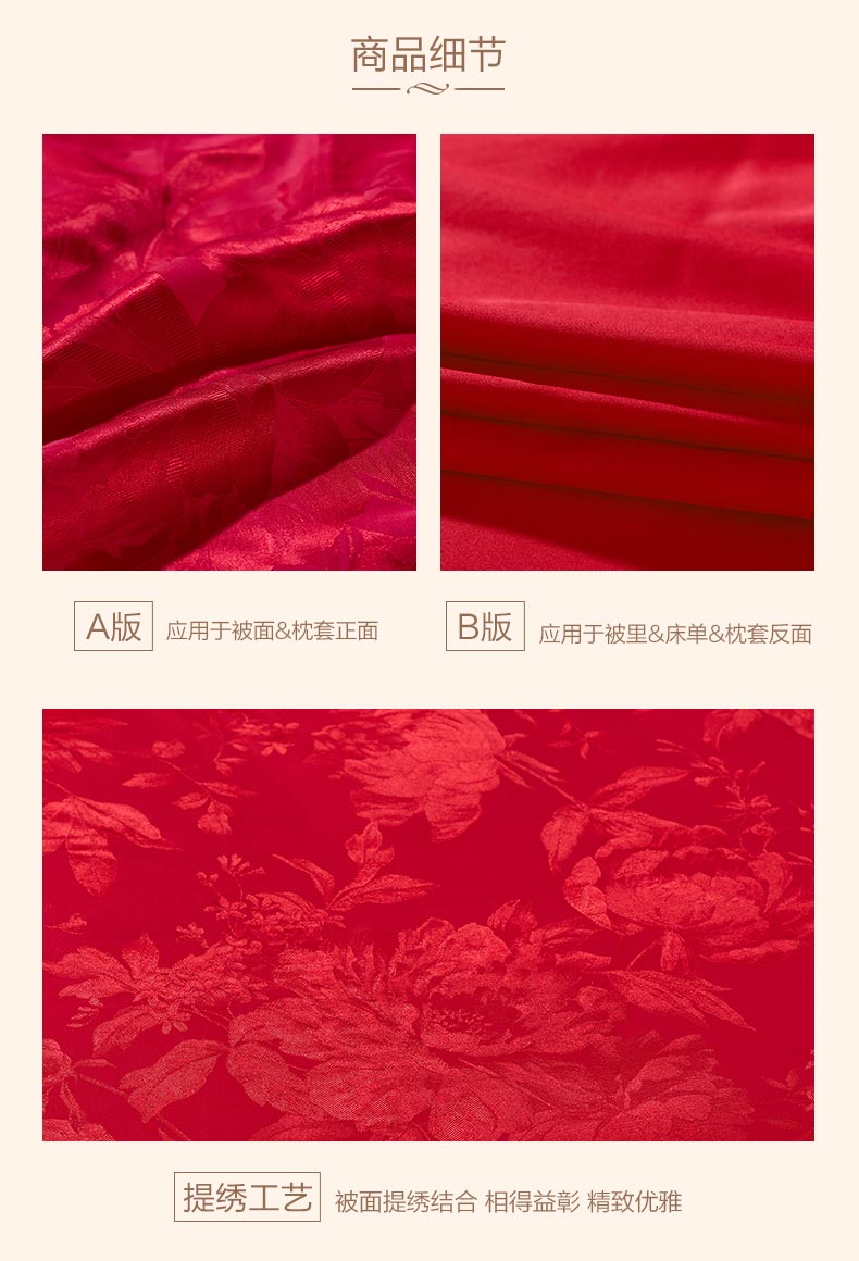 Fu Anna Home Dệt St. Hoa Bộ đồ giường cưới Bông Bộ chăn bông Bốn bộ 1,8m Giường màu đỏ Kit - Bộ đồ giường bốn mảnh chăn ga khách sạn
