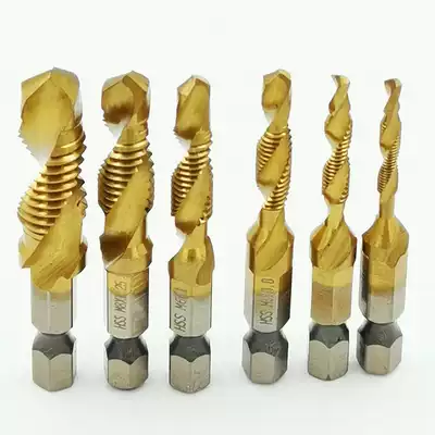 Screw tapping Screw tapping Screw drilling Electric drill head hexagonal handle Composite wire titanium plating one-time forming set