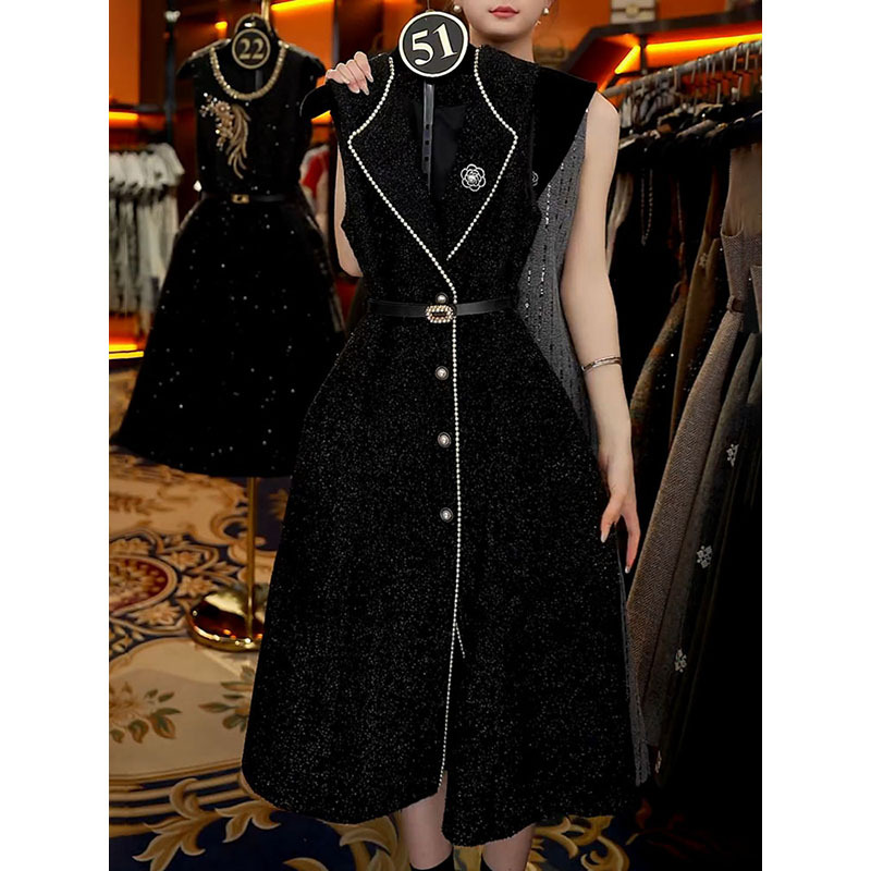 Korean Style Light Luxury Suit Collar Vest Dress for Women 2025 Winter New Elegant Socialite Slimming A-Line Dress Korean Style Light Luxury Suit Collar Vest Dress for Women 2025 Winter New Elegant Socialite Slimming A-Line Dress