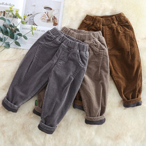Baby velvet pants 2020 new corduroy winter Korean version of childrens wild mens and womens childrens Dad casual pants