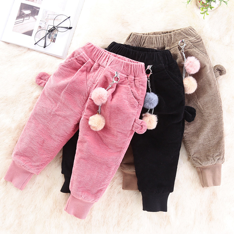 Baby fleece pants autumn and winter children's winter thickened warm girls' outerwear foreign style big pp small and medium children's trousers trendy