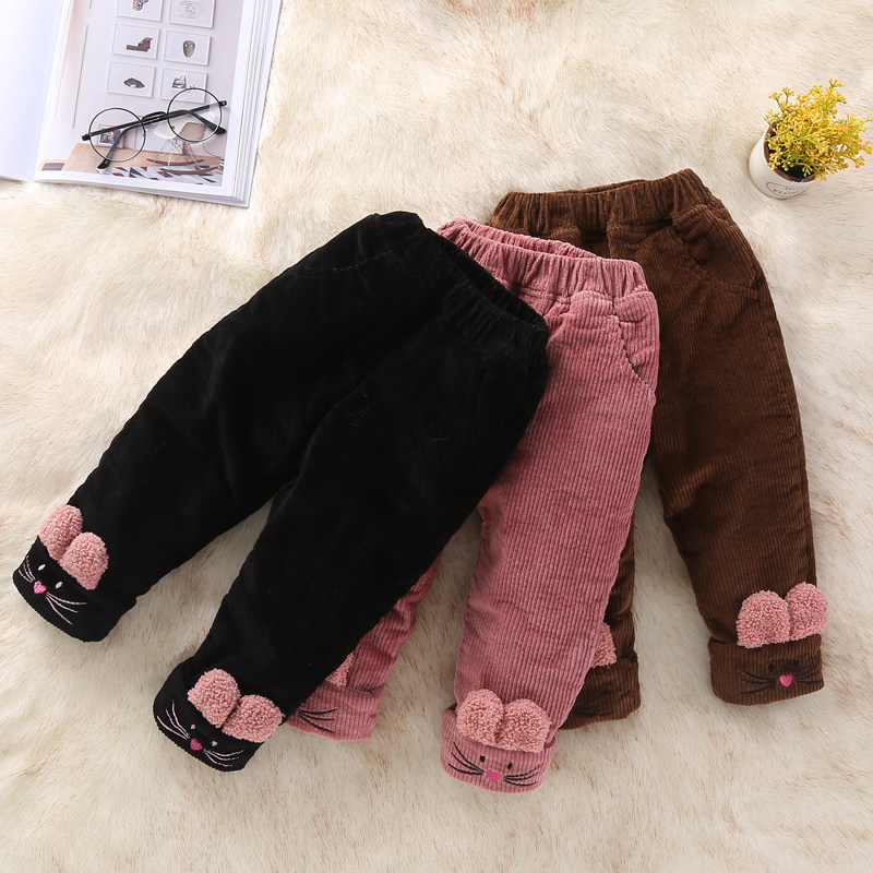Girls' pants plus velvet winter 0-3 years old baby cotton pants thickened 2020 new children's corduroy trousers outer wear 2