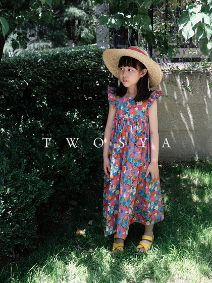 TWOSYA原创童装 夏季复古繁花小飞袖度假长裙女潼连衣裙 亲子装