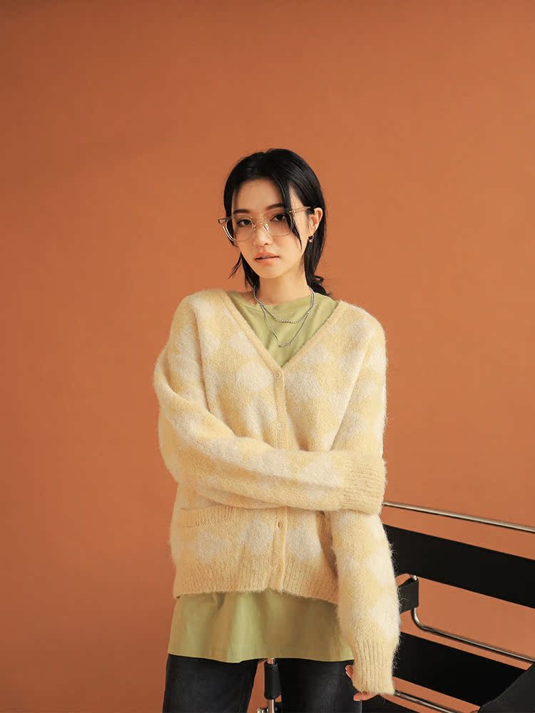 螞蟻阿宅.100%☆韓國代購官網正品支持驗證☆stylenanda-時尚百搭甜美菱格紋長袖針織外套( 預購)3色
