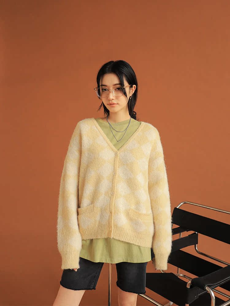 螞蟻阿宅.100%☆韓國代購官網正品支持驗證☆stylenanda-時尚百搭甜美菱格紋長袖針織外套( 預購)3色