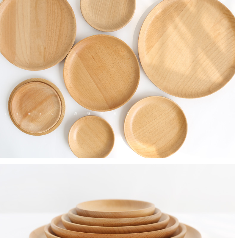 Sen Rui 榉 木 盘 plate Đĩa gỗ tròn Khay gỗ rắn Đồ ăn nhẹ Đĩa ăn nhẹ Đĩa kiểu Nhật đơn giản khay tra dep