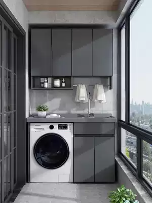 Balcony space aluminum washing machine cabinet combination with washboard washing tank household laundry room custom washing pool integrated Cabinet