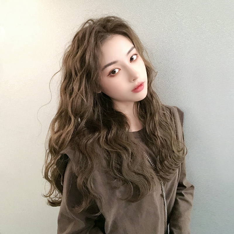 Wig Female medium long hair Natural full head cover type medium points without bangs Wool roll long curly hair Big wave wig Pullover