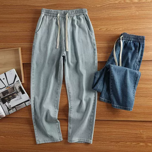 Летние тонкие дышащие мягкие прямые свободные джинсы для отдыха, эластичная талия