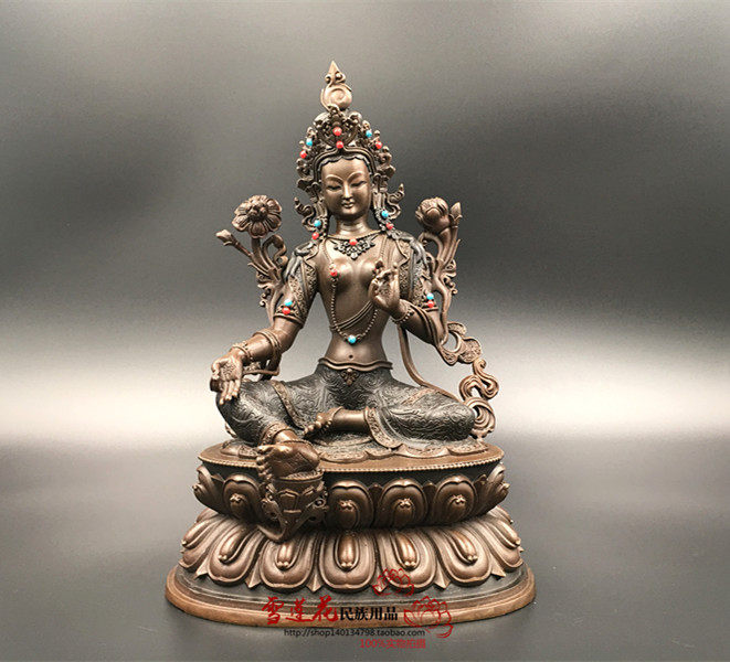 Seven inches (21 cm) of Nepal's antique green Mother Bodhisattva (21 cm) Qinghai Tal Temple