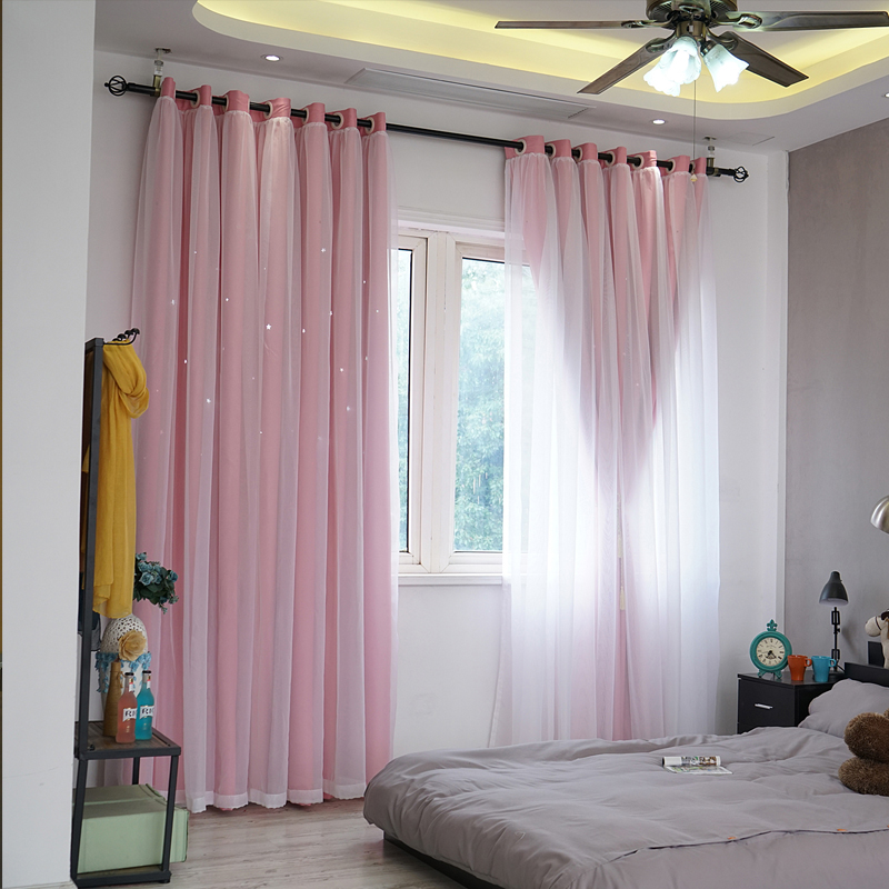 Double Layer Dream Princess Style Simple Modern Shading Finished Window Screen Curtain Girl Heart Floor Window Bay Window Bedroom Curtains