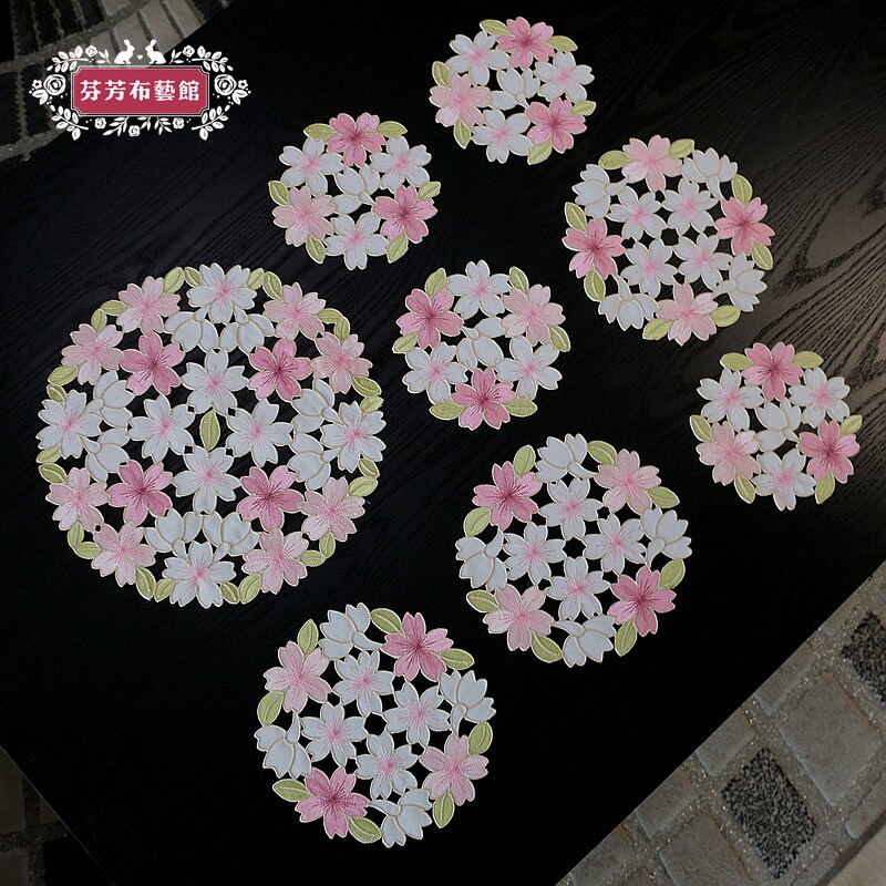 Embroidered coaster creative fabric insulation mat European style pastoral home table mat Western placematters hollow coaster plate mat