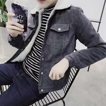 Quick hand Red Man same cotton-padded jacket coat mens winter Wool Lamb lapel cotton suit social spirit guy slim cotton-padded clothes