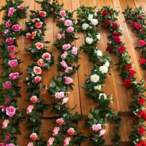 Long strip living room ceiling tube simulation plant decoration rose flower vine hanging wall flower garden lawn large piece