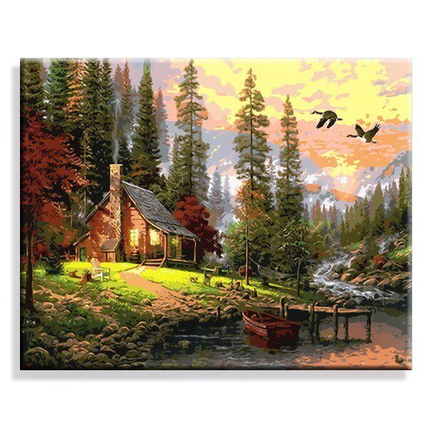 New products Digital oil painting Hand painted European-style Cottage Villa Forest Landscape scenery Living room Bedroom Decorative Painting