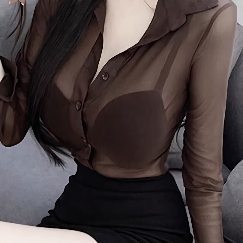 Chiffon Mesh Long-Sleeved Shirt for Women, New Summer Style, Light Luxury, High-End, Pure Desire Style, Sexy See-Through Sun Protection Top