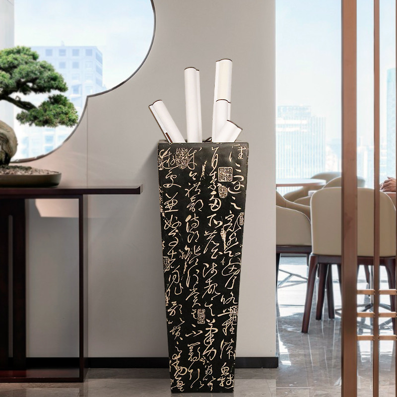 Landscape quiver calligraphy and painting cylinder cylinder scroll painting cylinder umbrella cylinder Chinese-style floor-to-ceiling large vase decoration living room flower arrangement