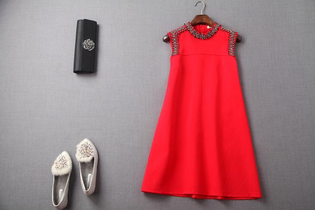 2018 mùa thu và mùa đông mới không tay ăn mặc Châu Âu và Mỹ ladies hương thơm nhỏ gió bead loose một hình slim vest váy váy liền thân chữ a