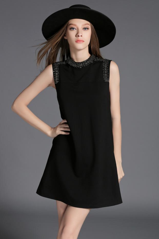 2018 mùa thu và mùa đông mới không tay ăn mặc Châu Âu và Mỹ ladies hương thơm nhỏ gió bead loose một hình slim vest váy váy liền thân chữ a