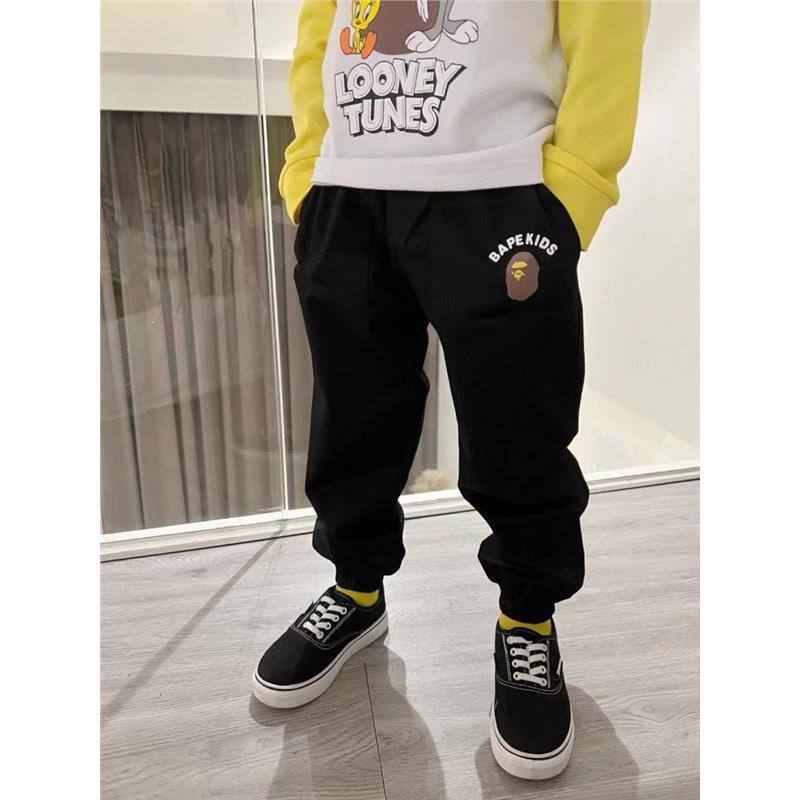 Japanese Trendy Brand Bape Children's Clothing Autumn/Winter 24 New Ape Head Sweatpants Unisex Kids Casual Pure Cotton Sweatpants Long Pants