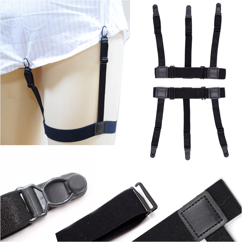 Unisex Shirt Clips, Black Nylon Shirt Clips, Non-Slip Invisible Magic Tool, Anti-Wrinkle Leg Ring Clips for Shirts, Adjustable