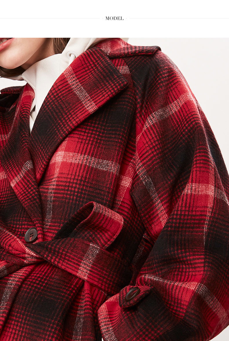 Naivee / 2018 mùa đông eo kẻ sọc mới của phụ nữ với áo khoác len ngắn áo dạ tweed dáng dài