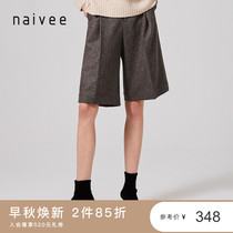 Shopping mall with the same naivee2019 winter new workplace ol herringbone pattern in long Bermuda wool shorts