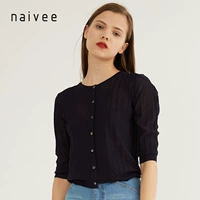 Naivee / Nawei 2018 hè mới đơn ngực ngắn họa tiết sọc kẻ lười đan len mỏng đan áo khoác len nữ ngắn