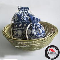 Sachet empty bag New original handmade bag cotton and linen small bag mouth cute ethnic atmosphere blue and white elephant