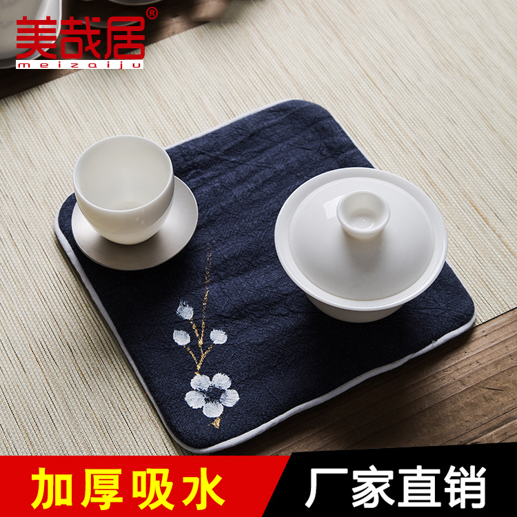 Pure cotton linen tea towels Absorbent Thickened China Wind Tea Cloth Embroidered Tea Mat Kongfu Tea Accessories Tea Accessories