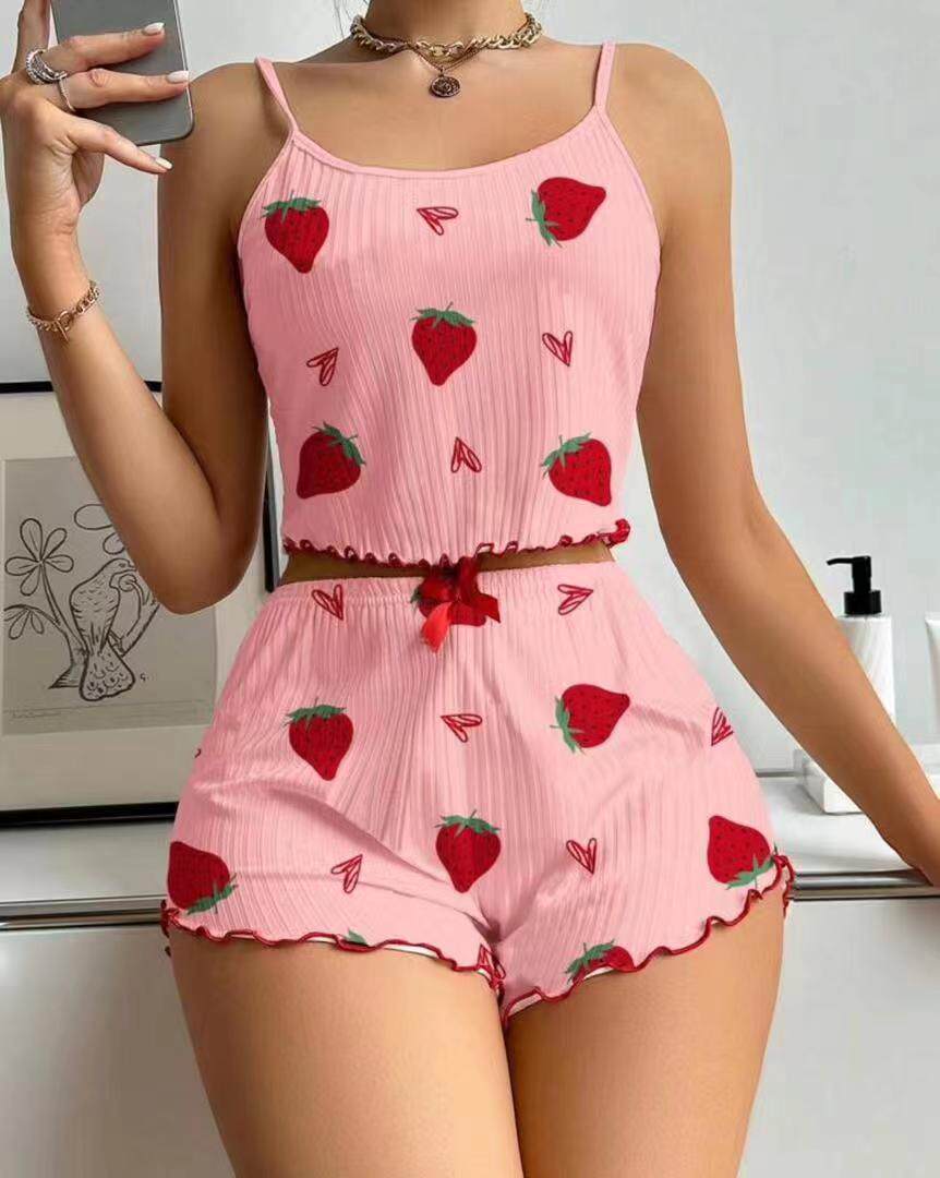 Топы/майки new women's sleepwear set with camisole shorts睡衣套装女吊带