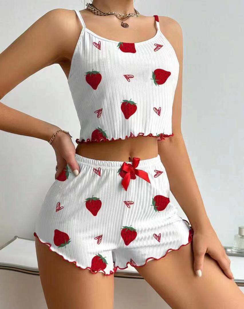 Топы/майки new women's sleepwear set with camisole shorts睡衣套装女吊带