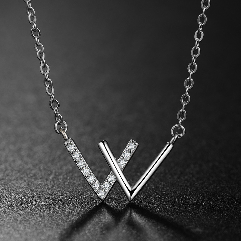 s925 pure silver bows a shaw necklace female w letter surnames net red double v sweater lock bone chain pendant light lavish crowdsourced
