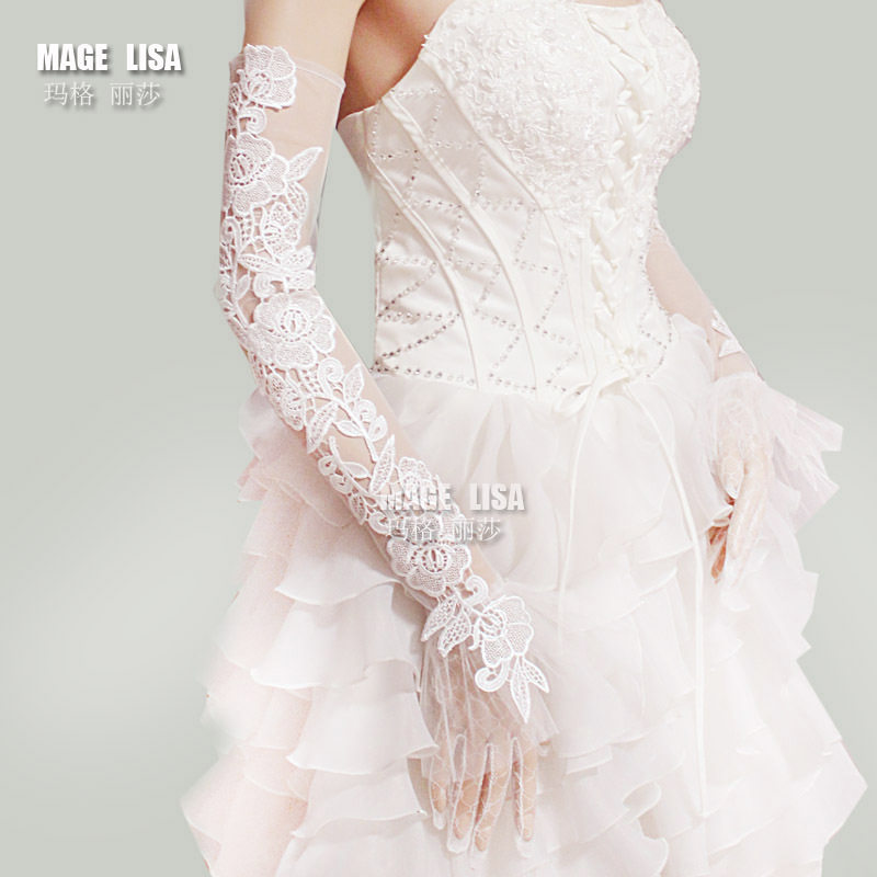 2018 Bridal pre-wedding travel long version wedding gloves white wedding dance photo lace tulle gloves