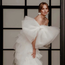 Bridal big bow veil headdress Wedding wedding makeup modeling photo section mesh accessories can be customized color