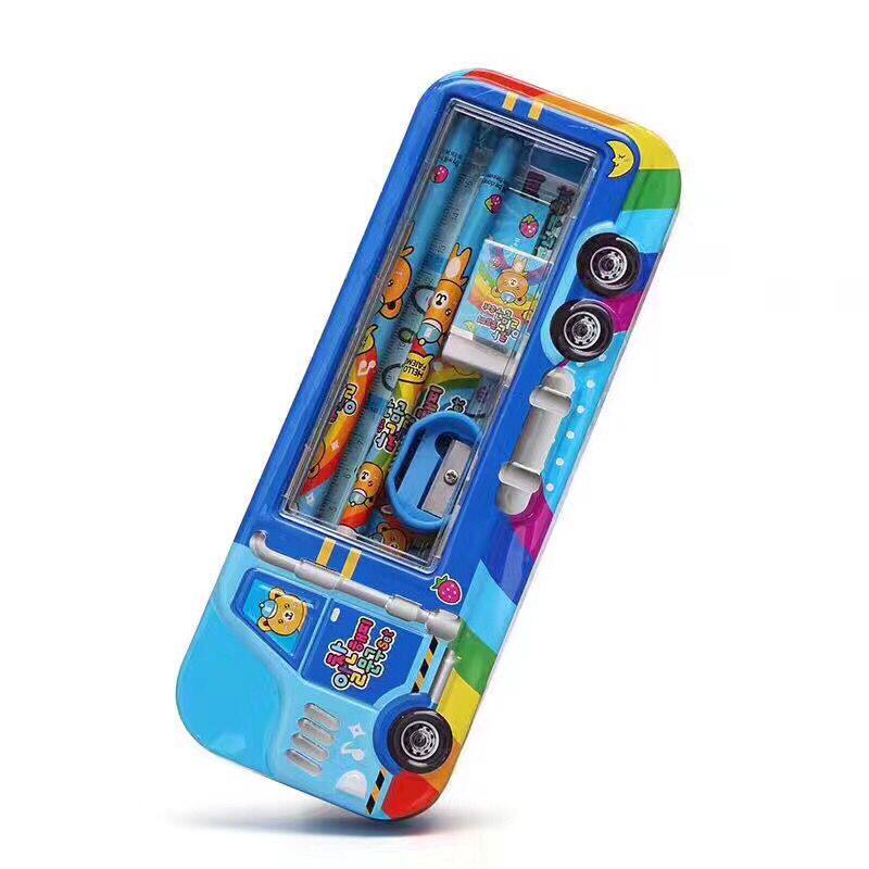 Primary school students 3D bus double layer iron pen box creative gift stationery lead pencil case children's prize gift wholesale