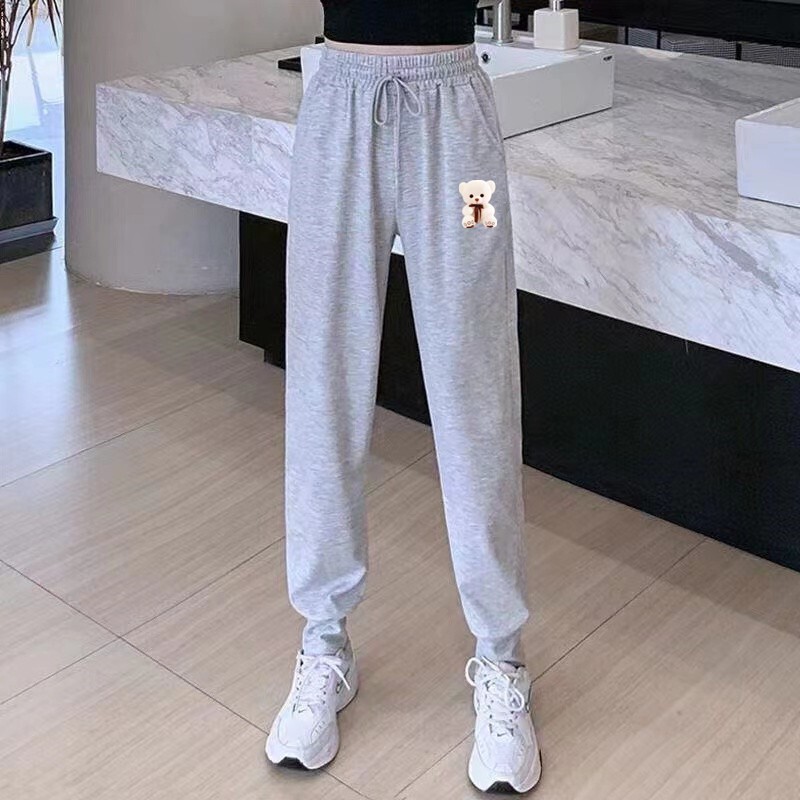 Gray Sweatpants for Women, Spring/Summer Thin Style, Petite Size, 2024 New Model, Loose Fit, Fashionable, Versatile, Casual Jogger Pants, Cropped Length