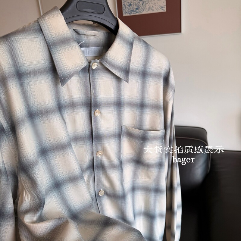 Ourlag Style Custom Woven Fabric Gradient Denim Blue Plaid Long-Sleeve Shirt Jacket Loose Niche Retro Silhouette Ourlag Style Custom Woven Fabric Gradient Denim Blue Plaid Long-Sleeve Shirt Jacket Loose Niche Retro Silhouette